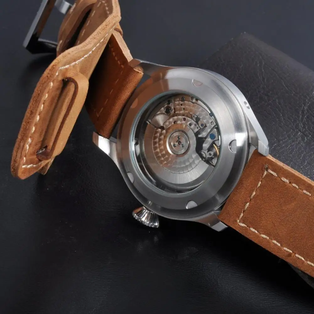 47 мм parnis с черным циферблатом светящийся запас хода Морская Чайка 2530