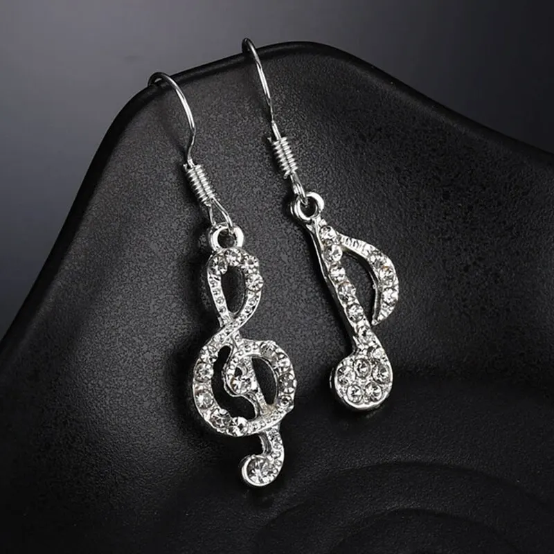 

New Simple Fashion Color Asymmetrical Music Note Pendant Full Crystal Charm Dangle Earrings For Women Gifts 2021 Hot