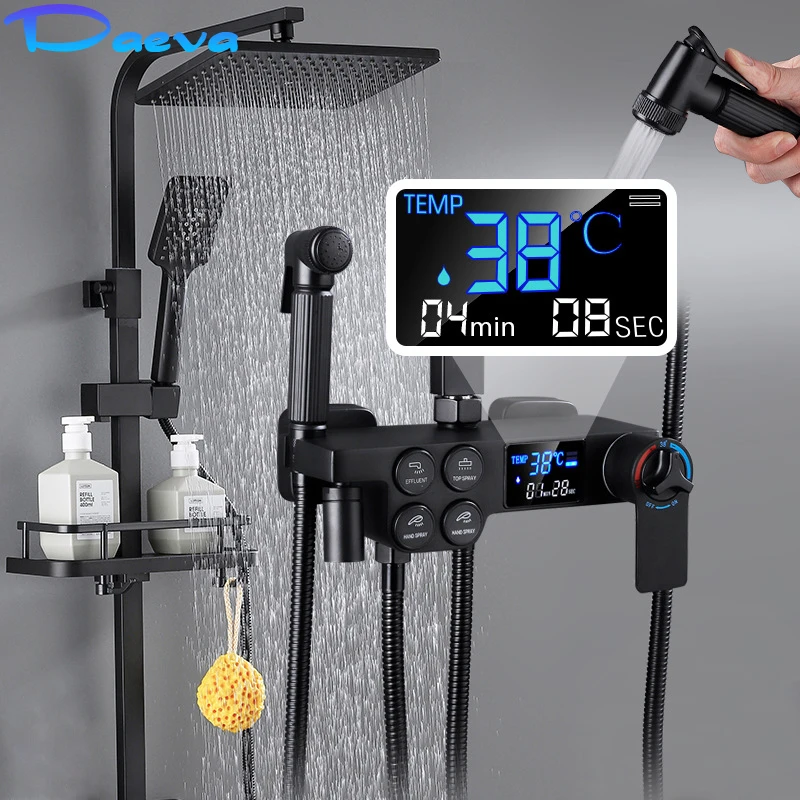 

Thermostatic Shower Set Black Digital Display Bath Faucet Luxury Mixer Tap Bathroom Shower Set Bathtub Faucets Rainfall Taps