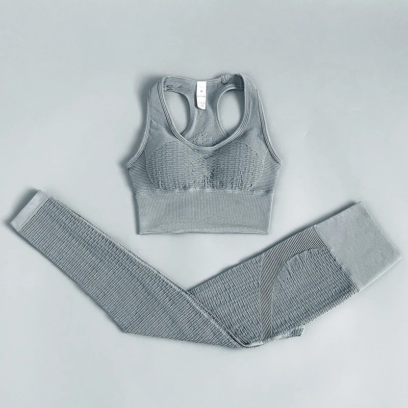 

2PCS Women's Seamless Yoga Tracksuit Suit High Waist Trousers Sexy Shock Absorbing Underwear Sports Fitness Running Wear