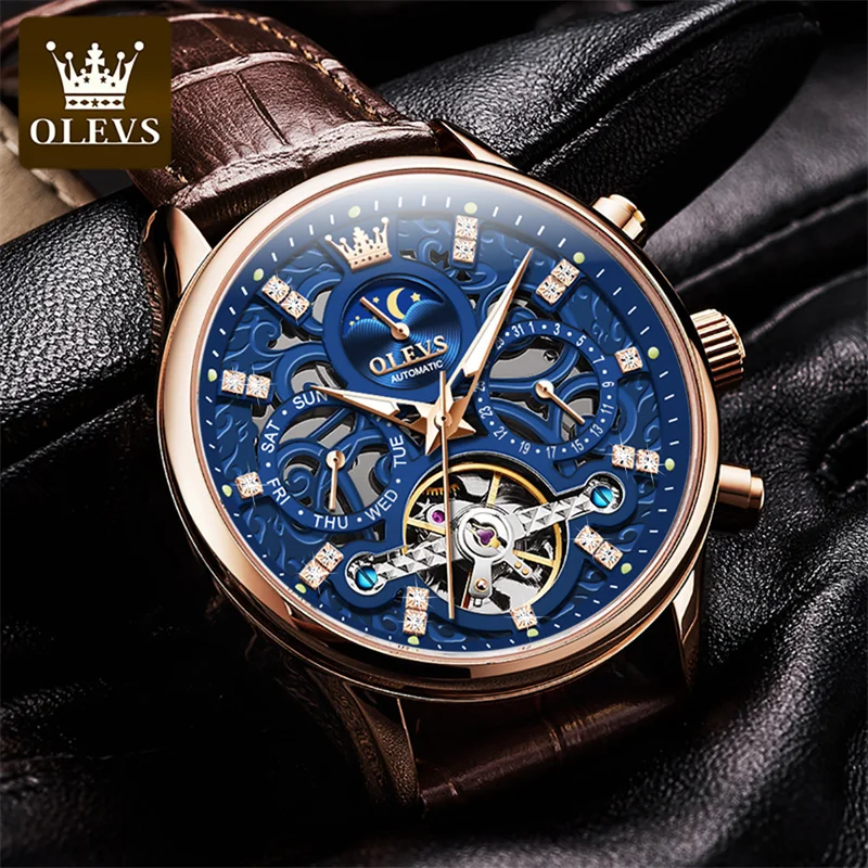 OLEVS Luxury Automatic Mechanical Men Watches Waterproof Date Week Moon Phase Fashio Classic Wristwatches Reloj Hombre 6658 enlarge