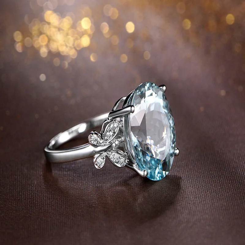 Модные изысканные ювелирные изделия женское серебряное кольцо с синим цирконом