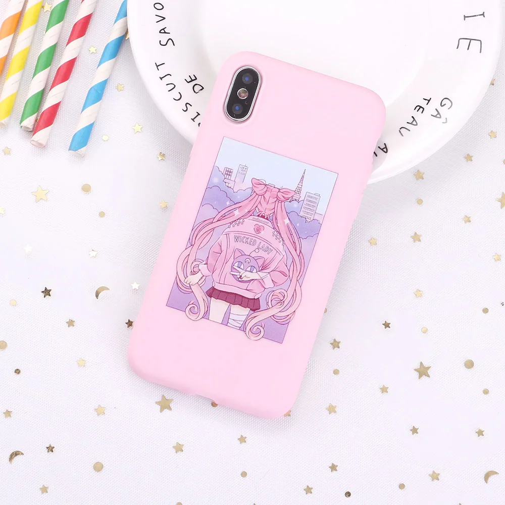 For 11 Pro 8 8Plus X XR 7 7Plus XS Max 6 6S 5 SE Harajuku Sailor Moon Summer Girl Candy Silicone Soft Phone Case Coque Funda