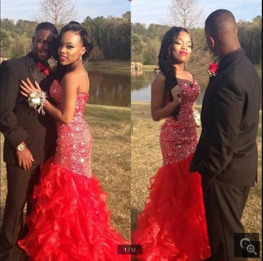 

2020 Праздничное платье Красный органзы Русалка платье для выпускного Расшитое бисером плиссированное платье без бретелек и вырезом сердечк...