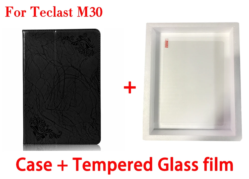 black-Tempered film Чехол с принтом для Teclast T30 10," планшетный ПК Стенд защитный чехол из искусственной кожи для Teclast M30+ стилус - Цвет: black-Tempered film