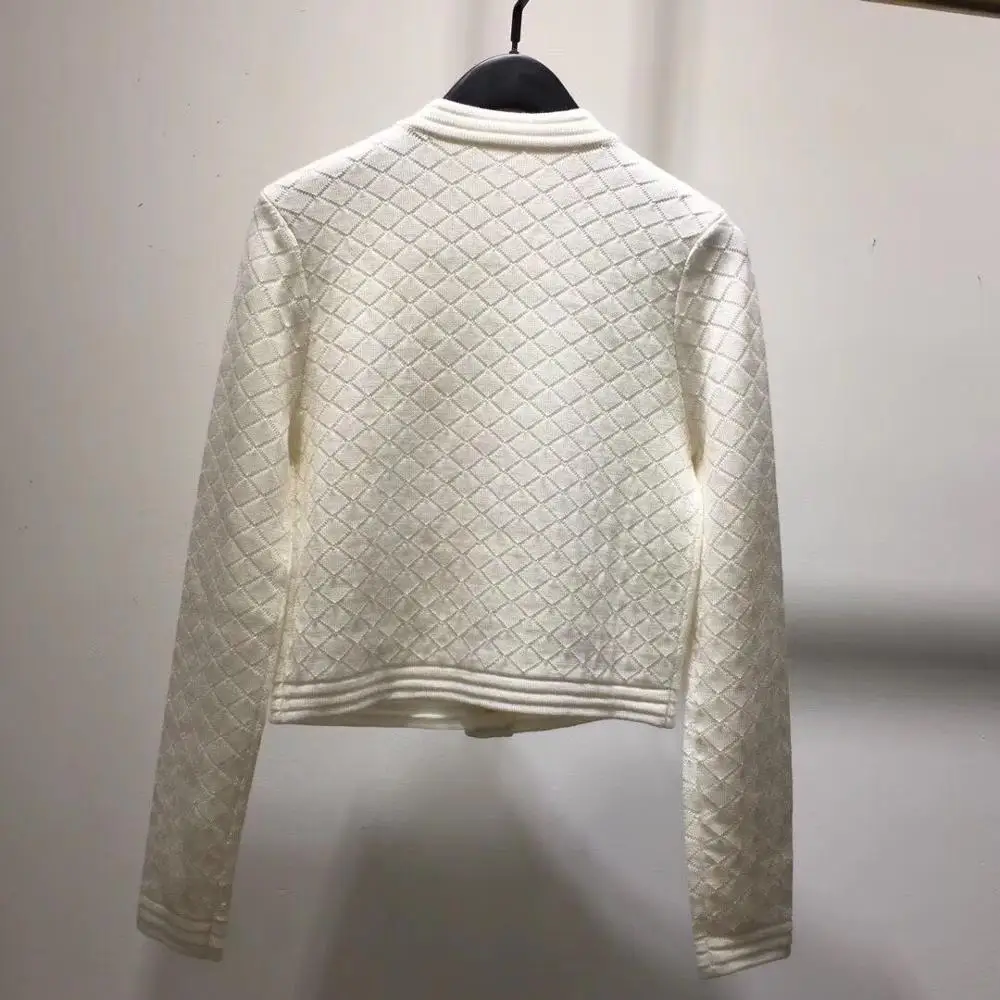 Autumn Winter Metal Buttons Cardigan Women 2020 Elegant O-neck Long Sleeve Casual White/Black Knitted Sweater |