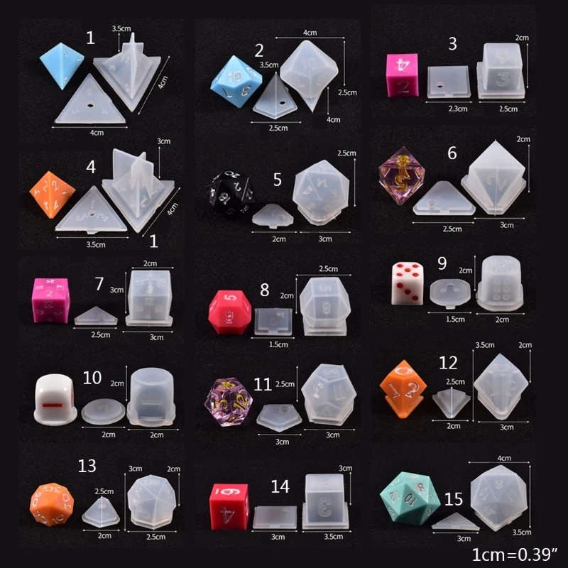 

15 Shapes Irregular Dice Epoxy Resin Mold Multi-spec Digital Game Silicone Mould DIY Crafts Casting Tools