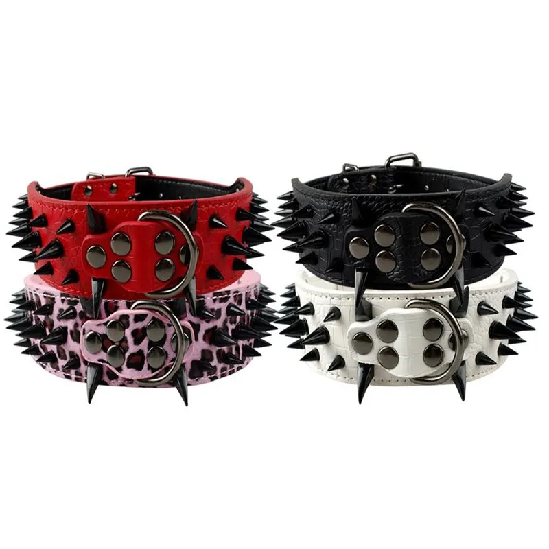

5cm Width Spike Studded Dog Collars PU Leather Pet Collar Round Spikes Studded Dog Collars for Small Medium Dogs 7 Colors 4 Size