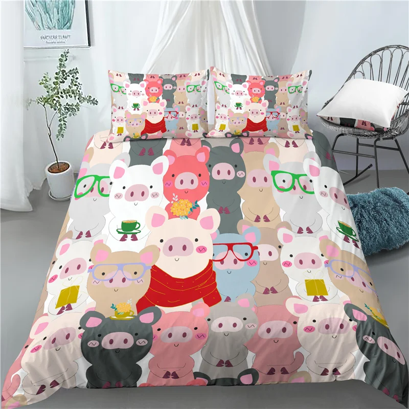 

Home Living Luxury 3D Cartoon Pig Print 2/3Pcs Comfortable Duvet Cover PillowCase Bedding Set Queen And King AU/EU/US Size