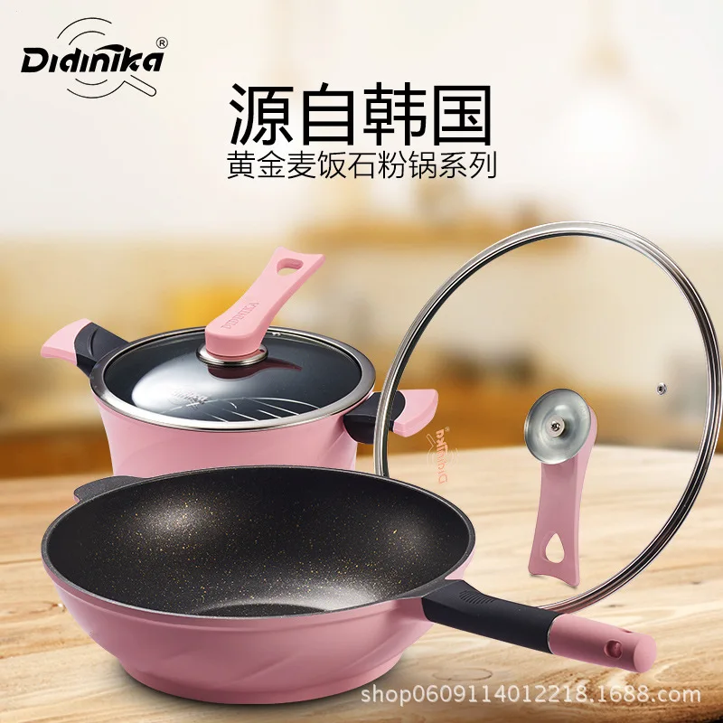 Korean Wheat Rice Stone Pot Non-stick Wok Coated Frying Pan No Lampblack Cookware General Use For Induction Cooker And Gas | Дом и сад