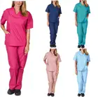 Однотонный женский набор скрабов, высококачественная медицинская униформа для ухода за питомцами, мужские Медицинские костюмы с V-образным вырезом, медицинская стоматологическая униформа для спа, Скрабы, топы и брюки