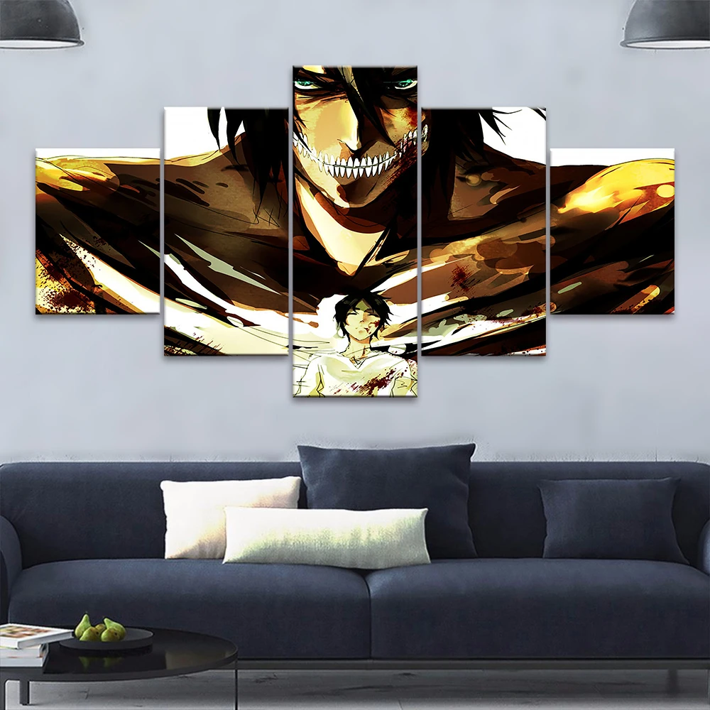 

5 Pieces Wall Art Canvas Painting Allen Titan Japan Anime Poster Modern Home Decoration Living Room Bedroom Framework Pictures