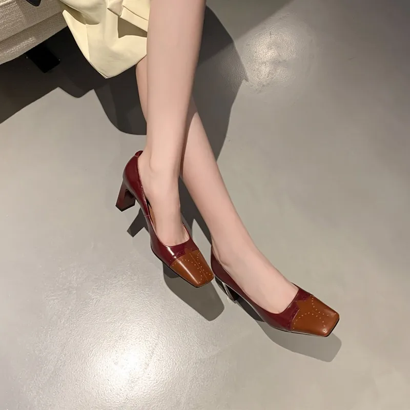 

MORAZORA 2021 New Brand Women Pumps Genuine Leather Party Dress Shoes Thick High Heels Square Toe Summer Shallow Ladies Shoes