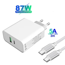 87W PD Type-C Fast Charging Adapter 2 Port Quick Travel Charger For MacBook Pro/Air Lenovo Dell Surface Pro Nintendo Swith USB C