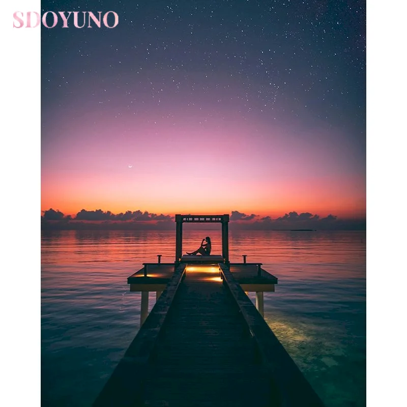 

SDOYUNO DIY Oil Painting Paint By Numbers For Adults Children Landscape Picture HandPainted Paint Home Decoration Unique Gift