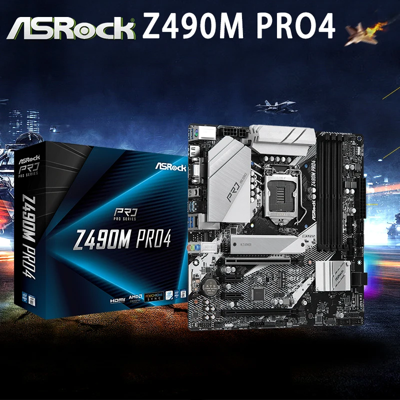 Verkaufen Neue ASRock Z490M Pro4 Motherboard LGA 1200 DDR4 PCI-E 3,0 Overlocking 128GB Desktop Z490 Placa-Mãe 1200 10th-Gen CPU ATX