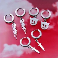 new ins hip hop rock punk earring for women men crying smiley earrings lightning flame earrings fashion jewelry gift