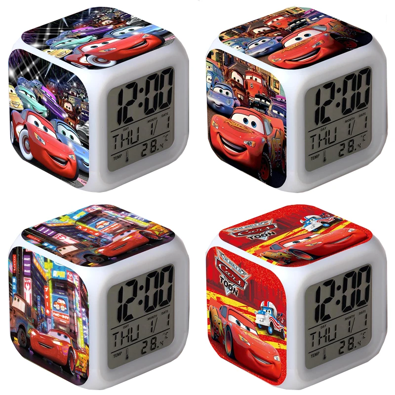 Disney Cars Story Kids LED Alarm Clock Anime Lightning McQueen Colorful Light Digital Electronic Clocks for Christmas Gifts