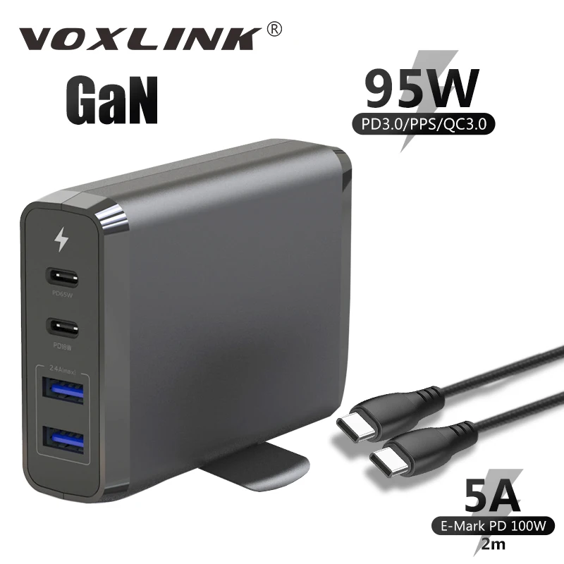 

VOXLINK Hot Sale 95W USB Charger EU US UK Plug with 2m 100W Cable PD Type C Chargers For Airpods Iphone11 Xiaomi Samsung Huawei