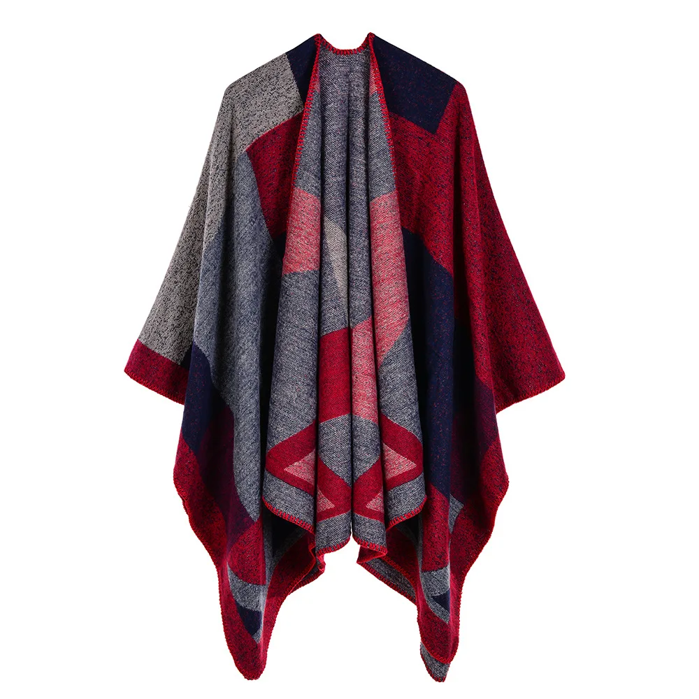 

Women's New Rhombus Mud Dot Gradient Faux Cashmere Jacquard Shawl Computer Knitted Thick Plaid For Autumn And Winter