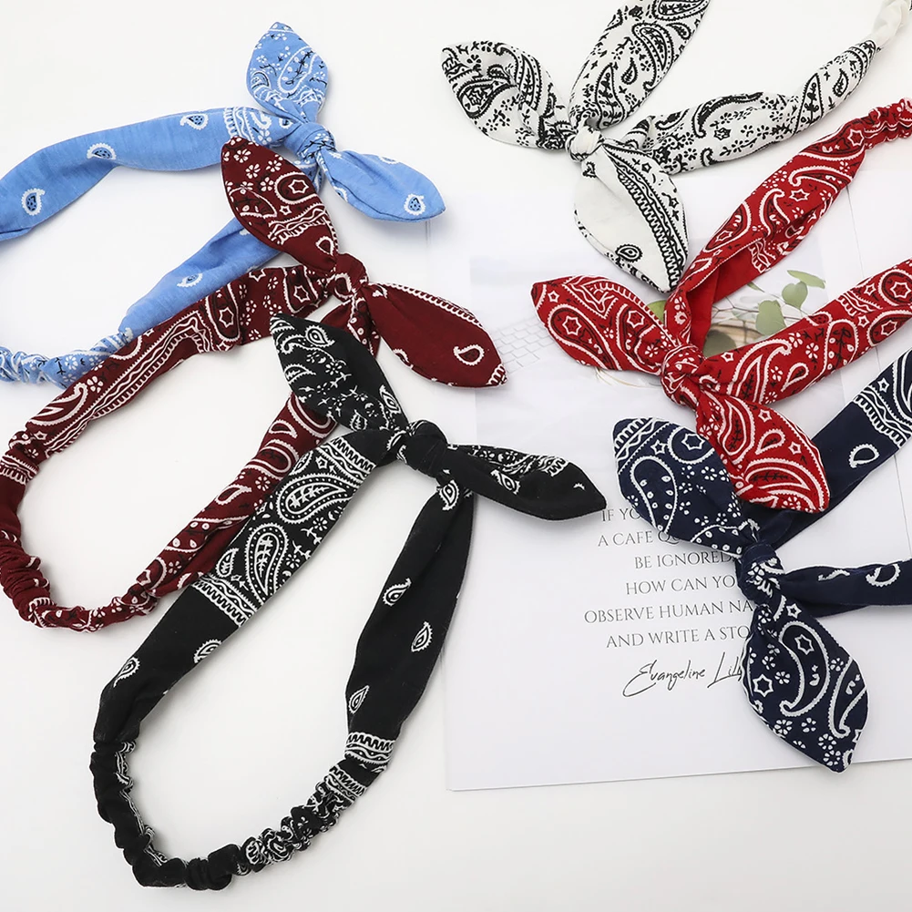 Повязка на голову Женская эластичная с принтом кроличьими ушками | Красота и