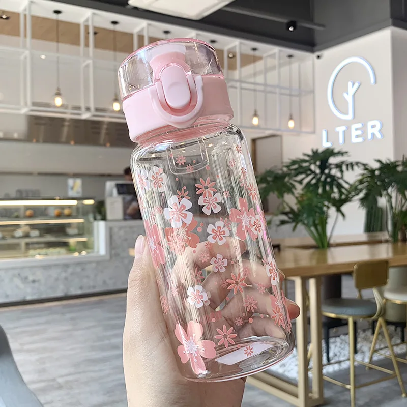 Howtelee sakura пресс крышки очки бутылка для воды цветы чашки Кофе Молоко класс стеклянные чашки девушка бутылки