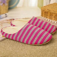 women striped indoor slippers non slip warm autumn winter cotton floor slippers unisex home chaussures shoes