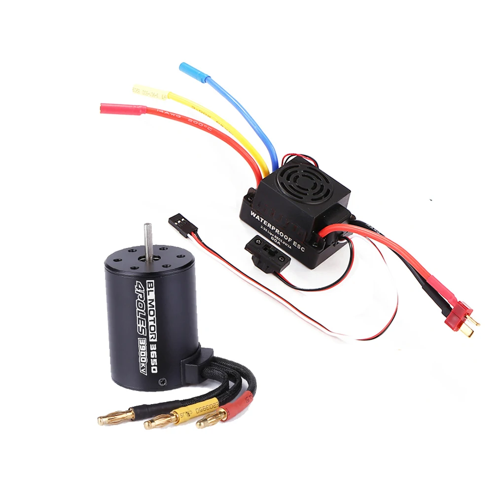 

Waterproof 3650 3100KV 3900KV 4300KV KV5200 Brushless Motor with 60A ESC w/ Program Card Combo for 1/10 RC Car Truck Toy