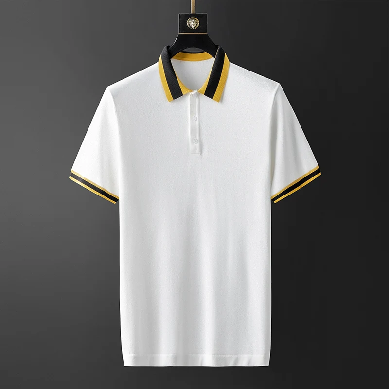 

Minglu Summer Mens T-shirts Luxury Contrast Color Rib Short Sleeve Casual Men T-shirts Fashion Slim Fit Ventilate Man T-shirts