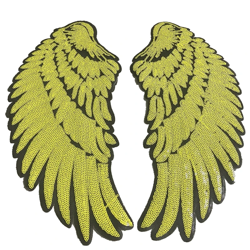 

iron on yellow sequined big wings patches for jackets T-shirt CLOTHING DIY
