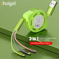 ihuigol 3 in 1 retractable usb cable micro usb type c lighting cable for iphone samsung tablet mobile phone liquid silicone cord