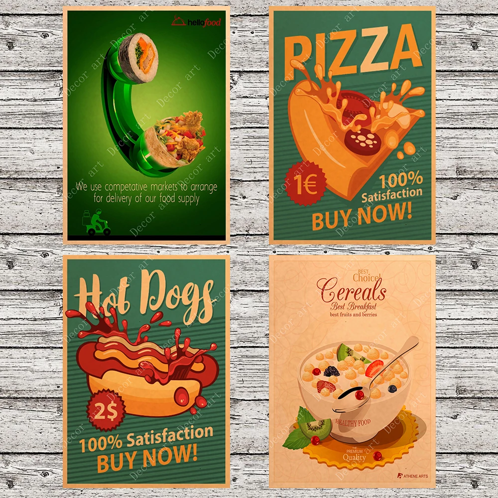 Ретро рекламная продукция пицца Картина на холсте винтажные настенные картины