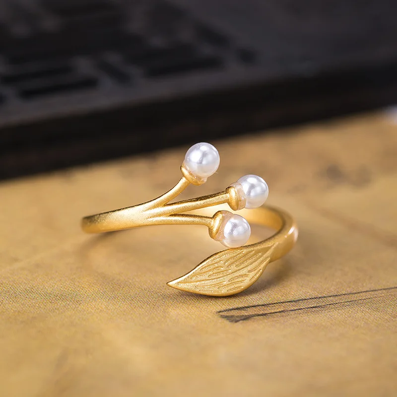 Женские открытые кольца из серебра 925 пробы с пресноводным жемчугом в этническом