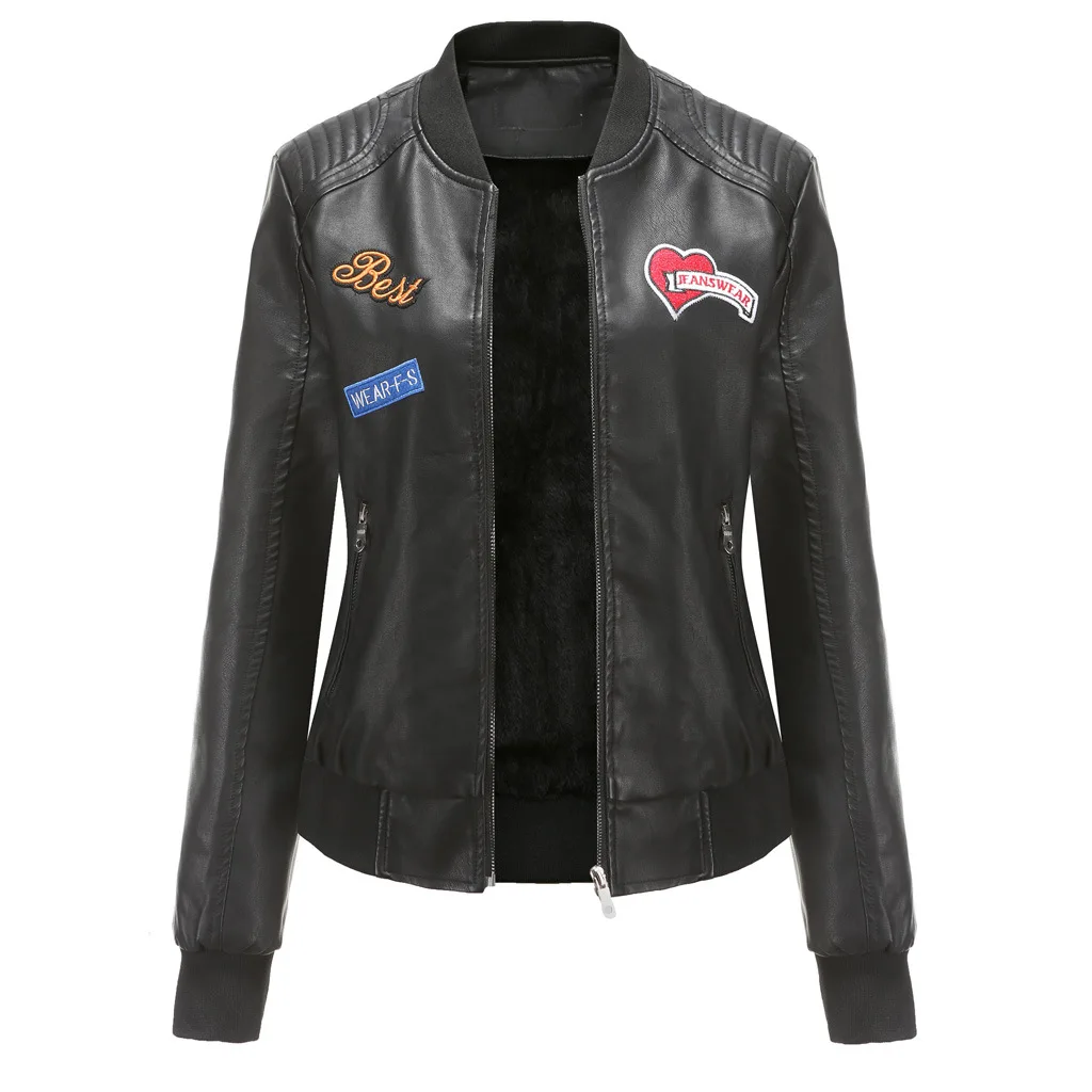 

Женская куртка из искусственной кожи на осень и зиму, женские короткие мотоциклетные куртки большого размера 3XL с длинным рукавом и узором