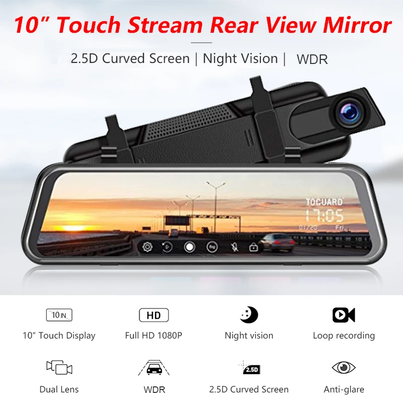 10 дюймов зеркало заднего вида Автомобильный видеорегистратор с двумя