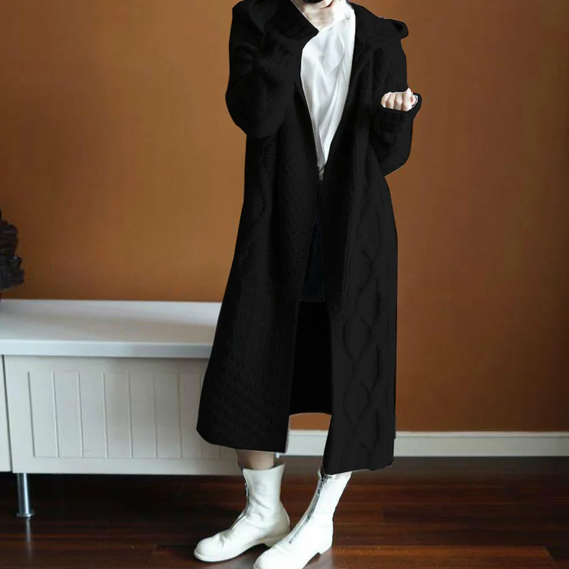 Женский вязаный свитер с капюшоном HAMALIEL серый плотный Свободный кардиган