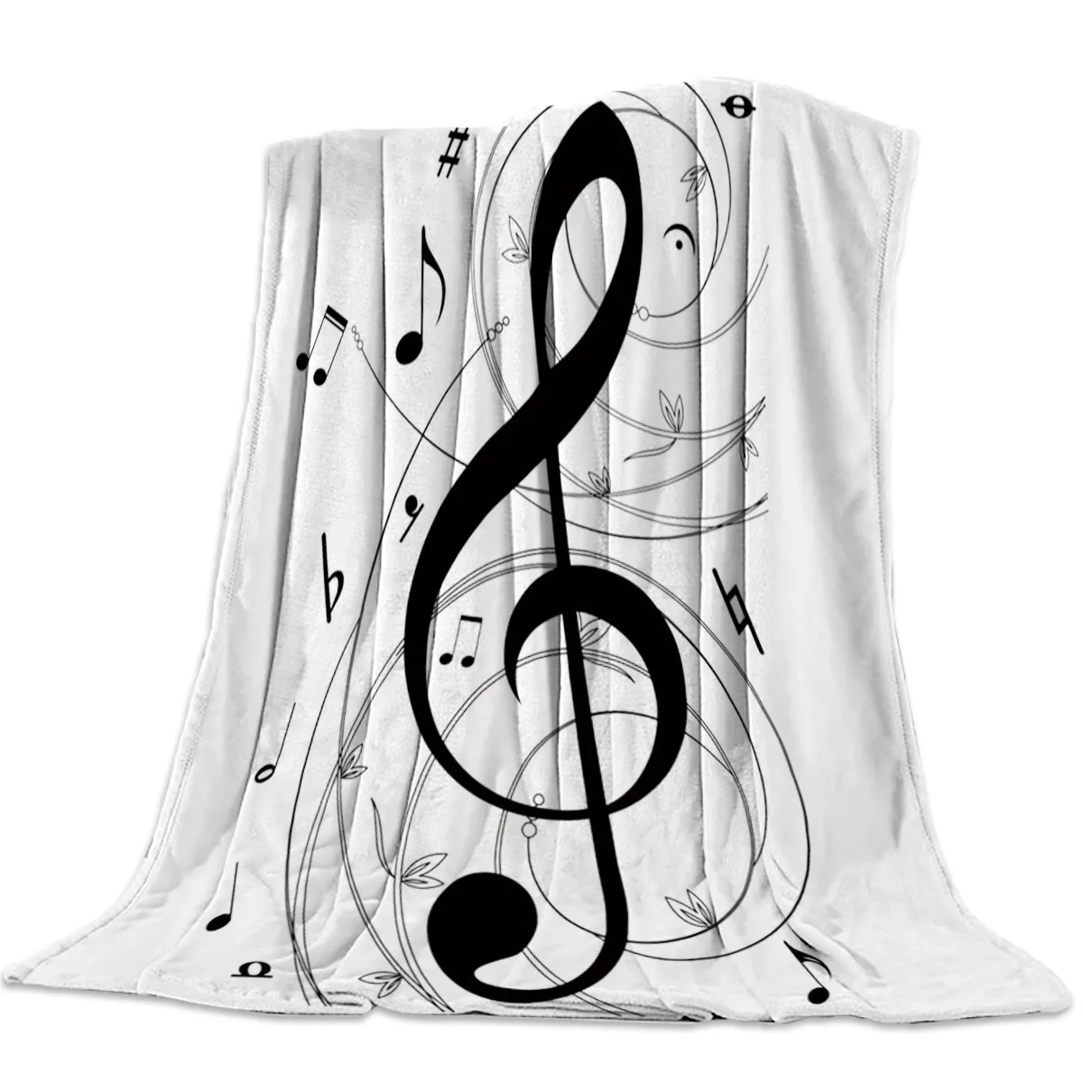 

Musical Note Black White Flannel Blanket for Bed Sofa Portable Soft Fleece Throw Cover Funny Plush Bedspread Print throw blanket