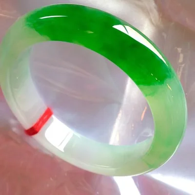 

Zheru Jewelry Natural Burmese Jade 54mm-64mm Light Green Two-tone Bracelet Elegant Princess Jewelry Best Gift