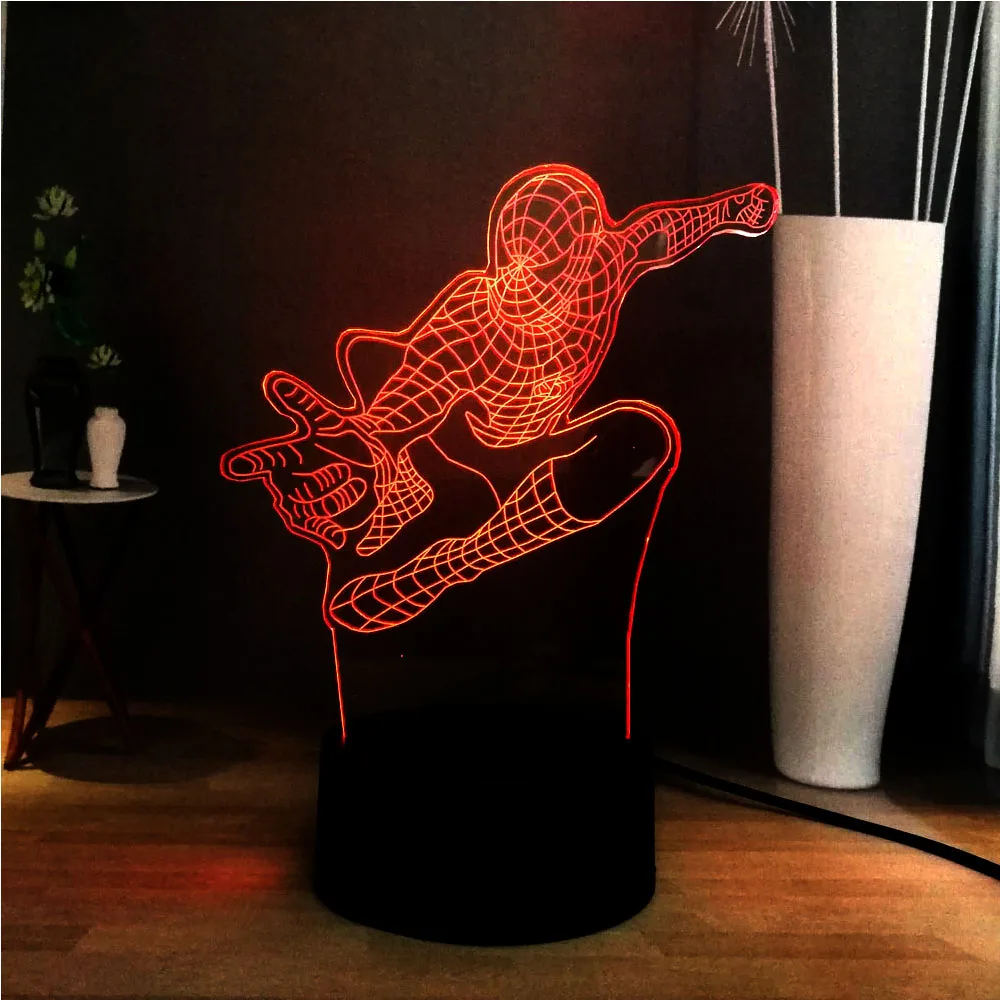 Светодиодный ночник 3D визуальная настольная лампа Marvel Человек паук RGB