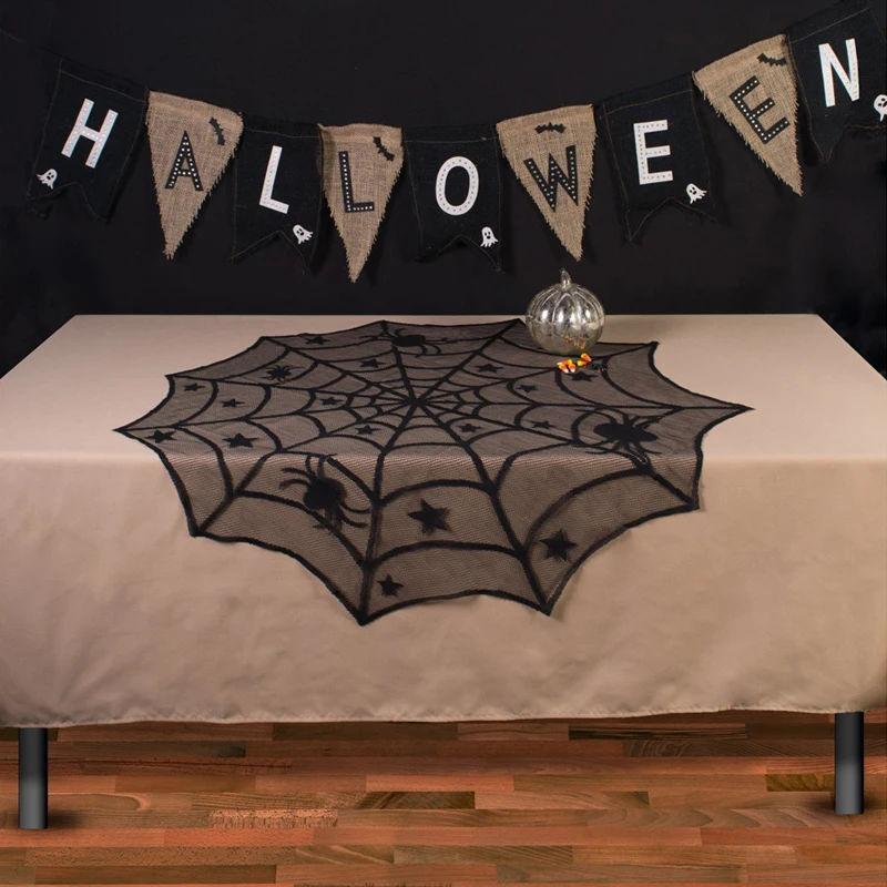

100cm Halloween Spiderweb Table Cloth Black Lace Table Covers for Halloween Party DIY Decoration 1PC