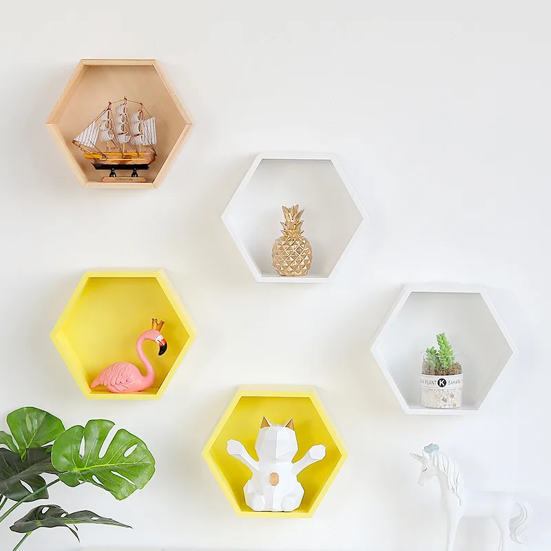 

Simple Hexagon Frame Wall Shelf Home Decoration Crafts Creative Living Room Hexagon Lattice Wall Shelf