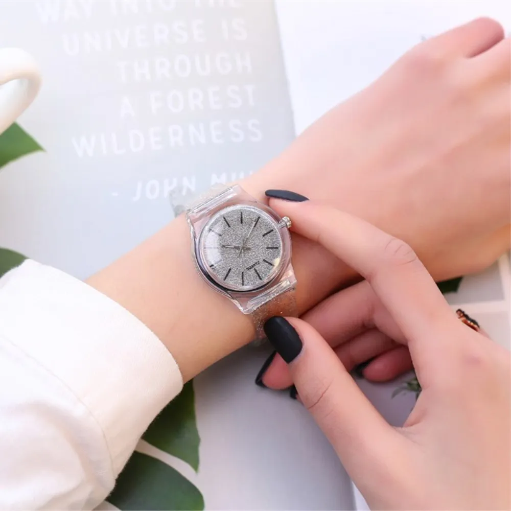Женские Водонепроницаемые кварцевые часы с силиконовым ремешком и блестящим