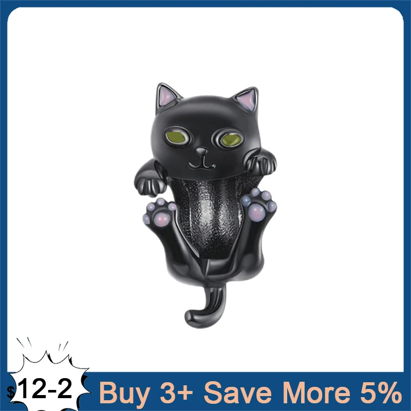 

Halloween 925 Sterling Silver Black Cat Charm Beads Fit Original Pandora Bracelet Necklace Fine Jewelry Making DIY Gift