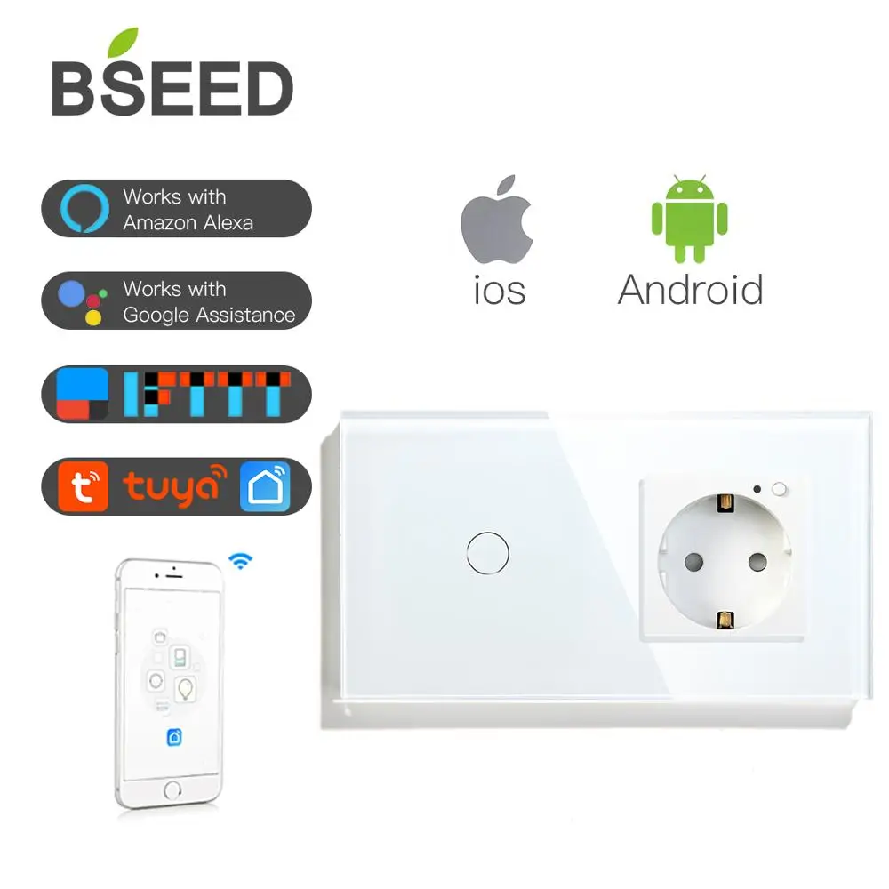Сенсорный выключатель BSEED европейского стандарта с Wi-Fi 1 клавиша 16 А умная розетка