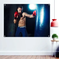 male boxer boxing in punching bag wallpaper banners tapestry flag kickboxing muay thai martial arts poster gym wall decoration