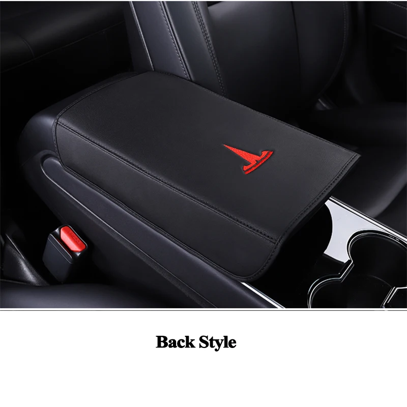 1pc styling leather car armrest box cover cushion pad logo decoration protector car accessories for tesla model 3 year 2017 2020 free global shipping