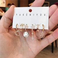 fashion brilliant crystal zircon heart small hoop earrings 6 pcs set korean style earrings for women minimalist jewelry 2021