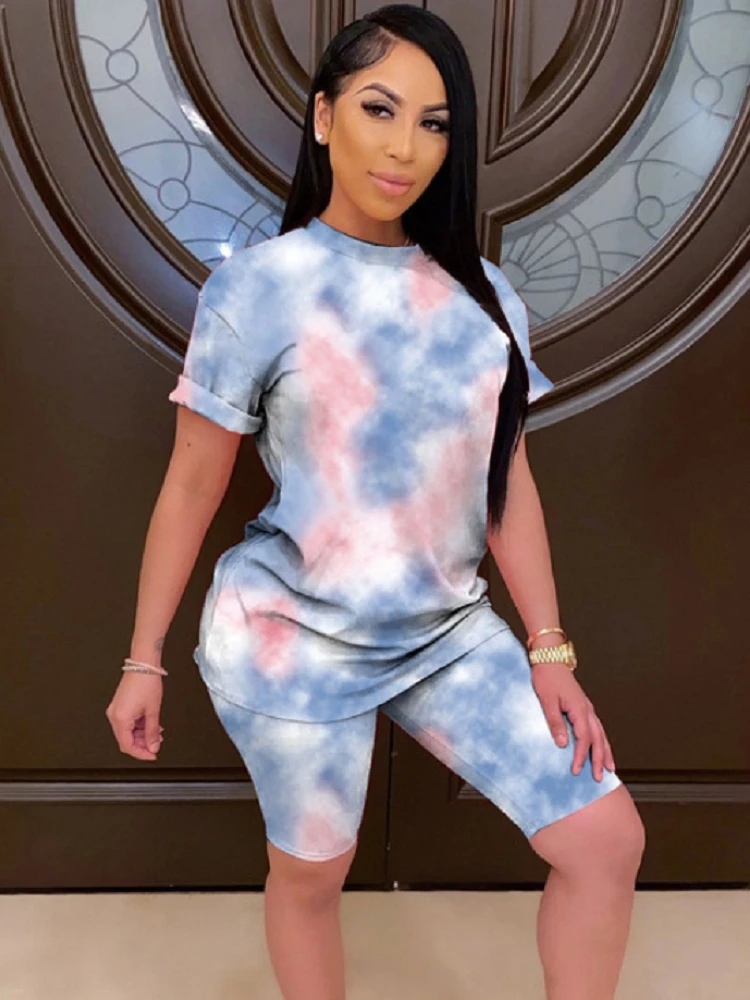 

Women's Pajamas Summer Sports Tie-dye Shorts Set Night Sleep Tops Women Sleep Wear Casual Sleep Clothes Fashion Two Pieces Set