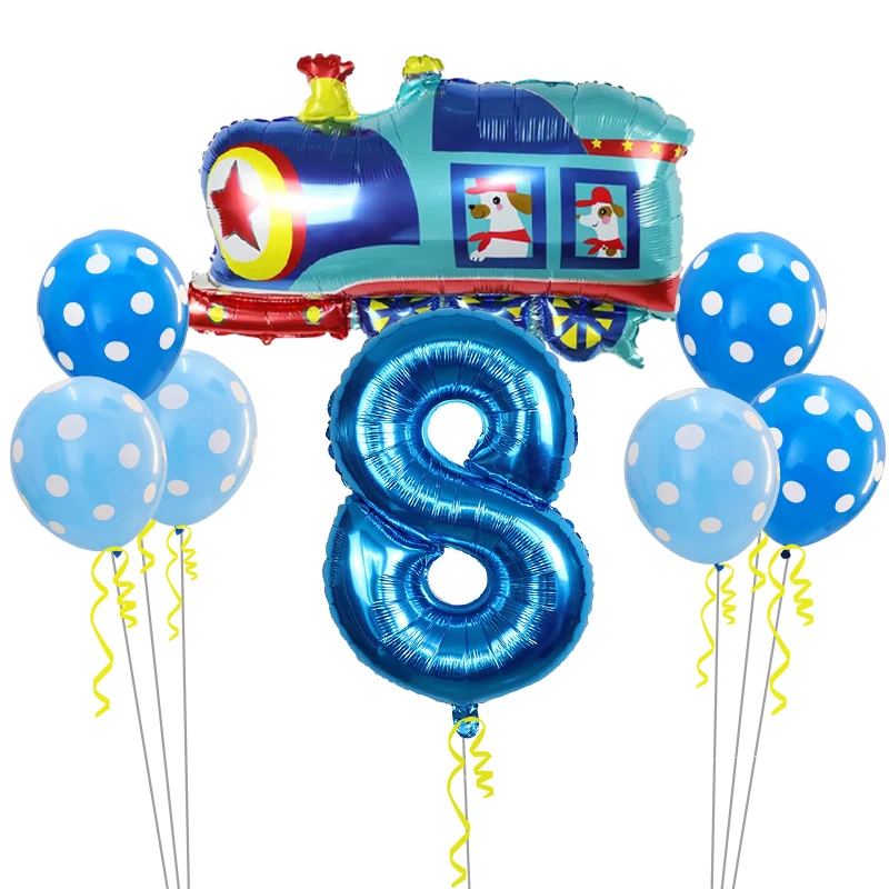 Blue 8 8 шт. Мультяшные автомобильные шары, грузовик, поезд, фольгированный шар, 30 дюймов, номер, Полицейская машина, Globos, детские подарки, украшения для дня рождения, для детей - Цвет: Blue 8