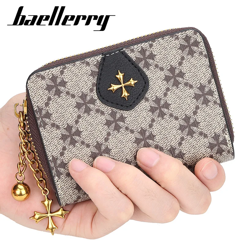 

Women Casual Multifunction Organ Bag Pu Clash Clover Print Wallet Multi Card Short Zipper Bank Card ID Card Case
